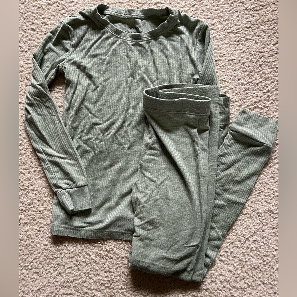 Little Sleepies 5/6 sage green ribbed pajamas